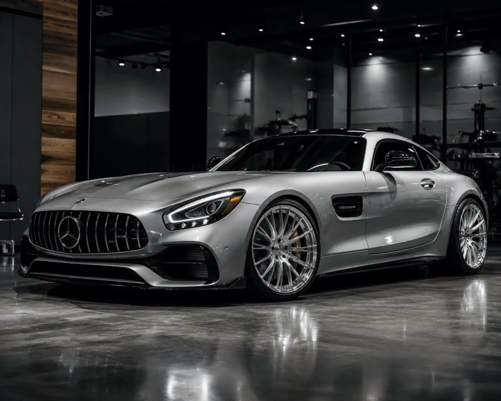 Mercedes-AMG GT with polished silver multi-spoke forged wheels