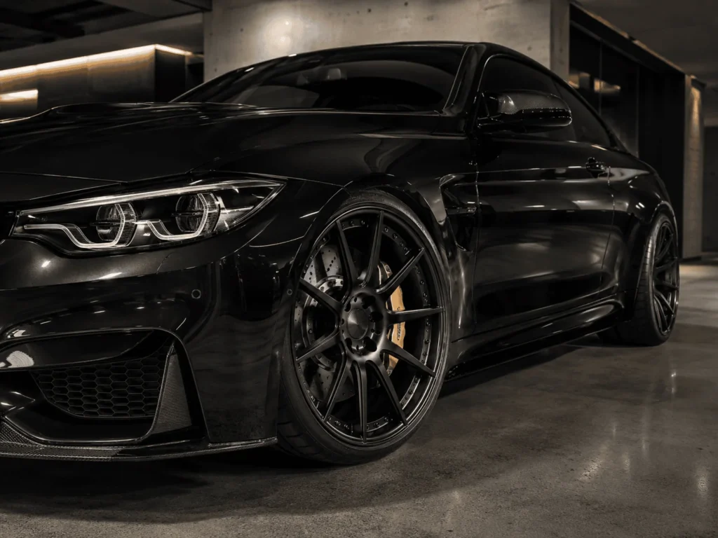 Deep-concave forged wheels with visible performance brake calipers