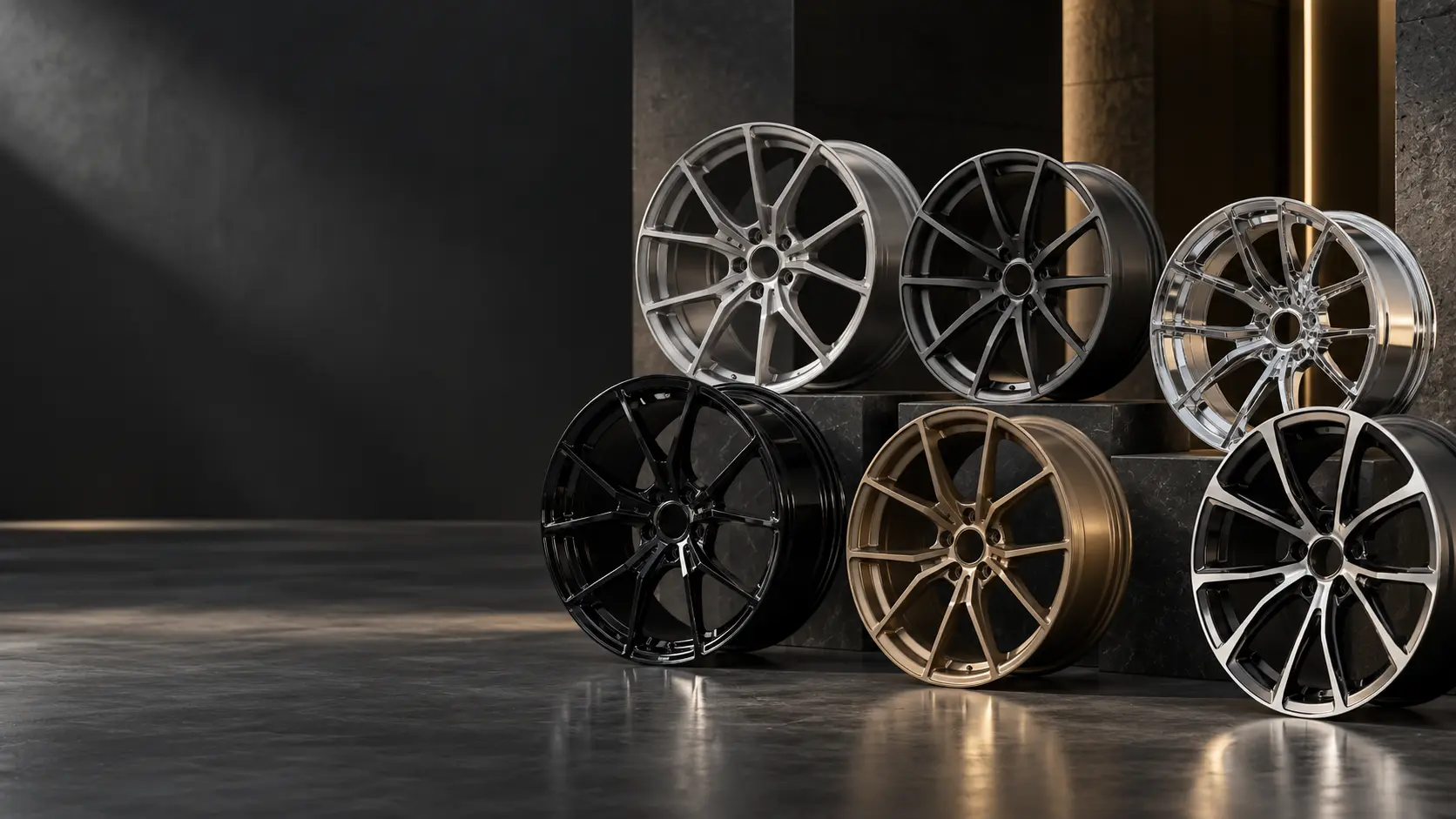 Brushed polished powder-coated anodized and two-tone forged wheel finishes