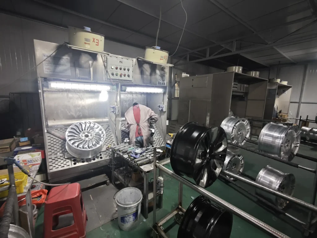 Custom wheel finishing and painting workshop