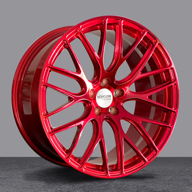 Custom car wheel, red finish