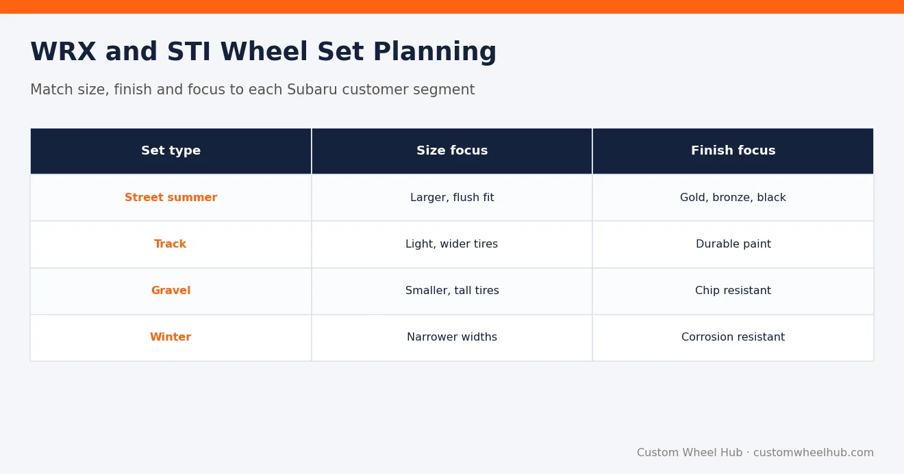 WRX and STI Wheel Set Planning
